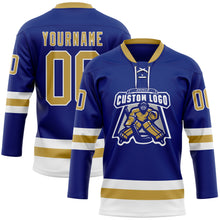 Загрузить изображение в средство просмотра галереи, Custom Royal Old Gold-White Hockey Lace Neck Jersey