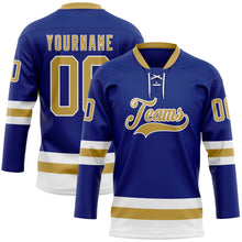 Загрузить изображение в средство просмотра галереи, Custom Royal Old Gold-White Hockey Lace Neck Jersey