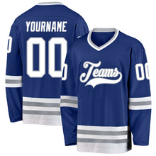 Load image into Gallery viewer, Custom Royal White-Gray Hockey Jersey