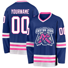 Загрузить изображение в средство просмотра галереи, Custom Royal White-Pink Hockey Jersey