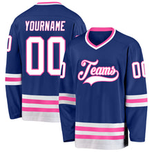 Загрузить изображение в средство просмотра галереи, Custom Royal White-Pink Hockey Jersey