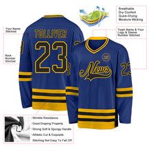 Load image into Gallery viewer, Custom Royal Black-Gold Hockey Jersey