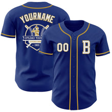 Laden Sie das Bild in den Galerie-Viewer, Custom Royal White-Old Gold Authentic Baseball Jersey