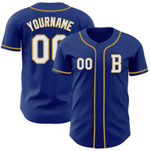 Laden Sie das Bild in den Galerie-Viewer, Custom Royal White-Old Gold Authentic Baseball Jersey
