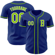 Laden Sie das Bild in den Galerie-Viewer, Custom Royal Neon Green-White Authentic Baseball Jersey
