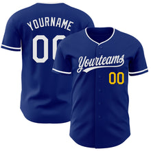 Laden Sie das Bild in den Galerie-Viewer, Custom Royal White-Yellow Authentic Baseball Jersey