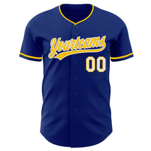 Load image into Gallery viewer, Custom Royal Yellow-White Authentic Baseball Jersey