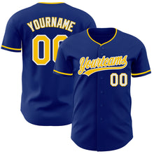 Load image into Gallery viewer, Custom Royal Yellow-White Authentic Baseball Jersey