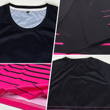 Load image into Gallery viewer, Custom Black Pink Pinstripe Fade Fashion Sublimation Soccer Uniform Jersey
