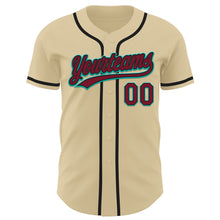 Загрузить изображение в средство просмотра галереи, Custom Sand Crimson Black-Aqua Authentic Baseball Jersey