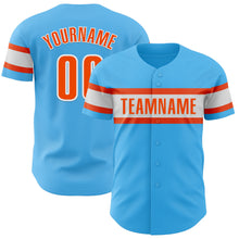 Laden Sie das Bild in den Galerie-Viewer, Custom Sky Blue Orange-White Authentic Baseball Jersey