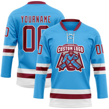 Charger l'image dans la galerie, Custom Sky Blue Maroon-White Hockey Lace Neck Jersey