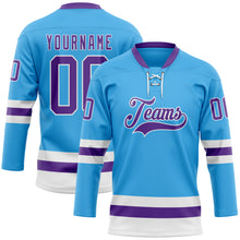 Charger l'image dans la galerie, Custom Sky Blue Purple-White Hockey Lace Neck Jersey