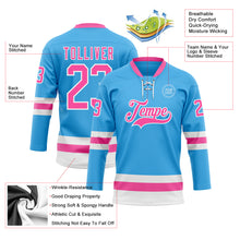Load image into Gallery viewer, Custom Sky Blue Pink-White Hockey Lace Neck Jersey
