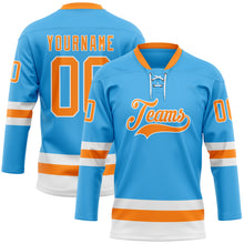 Charger l'image dans la galerie, Custom Sky Blue Bay Orange-White Hockey Lace Neck Jersey
