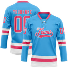 Charger l'image dans la galerie, Custom Sky Blue Neon Pink-White Hockey Lace Neck Jersey
