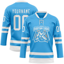 Load image into Gallery viewer, Custom Sky Blue White Hockey Lace Neck Jersey
