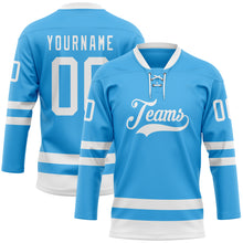 Load image into Gallery viewer, Custom Sky Blue White Hockey Lace Neck Jersey