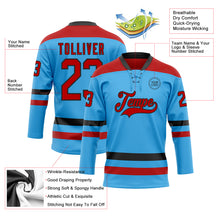Load image into Gallery viewer, Custom Sky Blue Red-Black Hockey Lace Neck Jersey