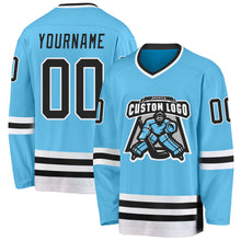 Load image into Gallery viewer, Custom Sky Blue Black-White Hockey Jersey