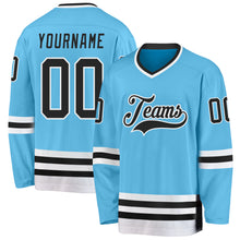 Load image into Gallery viewer, Custom Sky Blue Black-White Hockey Jersey