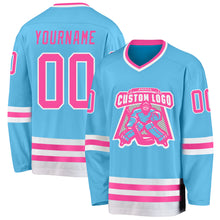Load image into Gallery viewer, Custom Sky Blue Pink-White Hockey Jersey