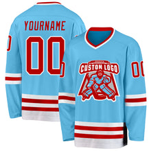 Charger l'image dans la galerie, Custom Sky Blue Red-White Hockey Jersey