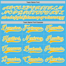 Load image into Gallery viewer, Custom Sky Blue Gold-White Hockey Jersey