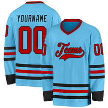 Load image into Gallery viewer, Custom Sky Blue Red-Black Hockey Jersey
