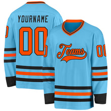 Load image into Gallery viewer, Custom Sky Blue Orange-Black Hockey Jersey