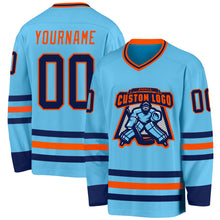 Charger l'image dans la galerie, Custom Sky Blue Navy-Orange Hockey Jersey