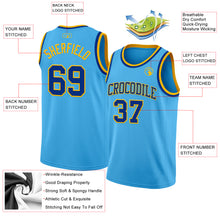 Laden Sie das Bild in den Galerie-Viewer, Custom Sky Blue Royal-Gold Authentic Basketball Jersey