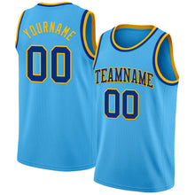 Laden Sie das Bild in den Galerie-Viewer, Custom Sky Blue Royal-Gold Authentic Basketball Jersey