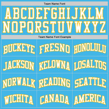 Laden Sie das Bild in den Galerie-Viewer, Custom Sky Blue White-Gold Authentic Basketball Jersey