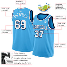 Laden Sie das Bild in den Galerie-Viewer, Custom Sky Blue White-Navy Authentic Basketball Jersey