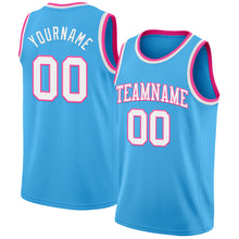 Laden Sie das Bild in den Galerie-Viewer, Custom Sky Blue White-Pink Authentic Basketball Jersey