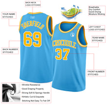 Charger l'image dans la galerie, Custom Sky Blue Gold-White Authentic Basketball Jersey
