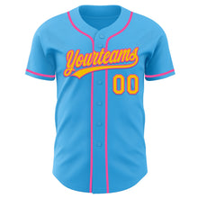 Load image into Gallery viewer, Custom Sky Blue Yellow-Pink Authentic Baseball Jersey