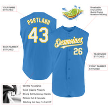 Load image into Gallery viewer, Custom Powder Blue White-Yellow Authentic Sleeveless Baseball Jersey