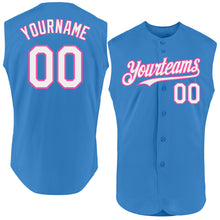 Load image into Gallery viewer, Custom Powder Blue White-Pink Authentic Sleeveless Baseball Jersey