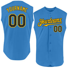 Load image into Gallery viewer, Custom Powder Blue Black-Gold Authentic Sleeveless Baseball Jersey