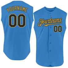Load image into Gallery viewer, Custom Powder Blue Black-Old Gold Authentic Sleeveless Baseball Jersey