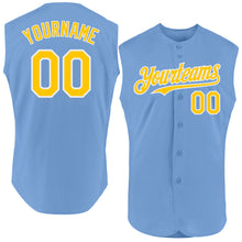 Charger l'image dans la galerie, Custom Light Blue Yellow-White Authentic Sleeveless Baseball Jersey