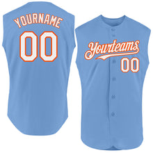 Charger l'image dans la galerie, Custom Light Blue White-Orange Authentic Sleeveless Baseball Jersey
