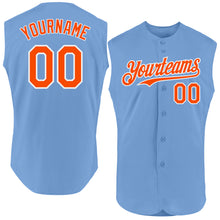 Load image into Gallery viewer, Custom Light Blue Orange-White Authentic Sleeveless Baseball Jersey