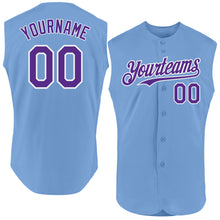 Laden Sie das Bild in den Galerie-Viewer, Custom Light Blue Purple-White Authentic Sleeveless Baseball Jersey