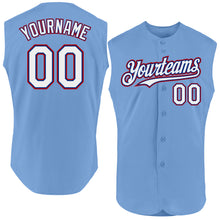 Laden Sie das Bild in den Galerie-Viewer, Custom Light Blue Royal-Red Authentic Sleeveless Baseball Jersey