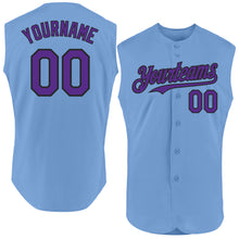 Laden Sie das Bild in den Galerie-Viewer, Custom Light Blue Purple-Black Authentic Sleeveless Baseball Jersey