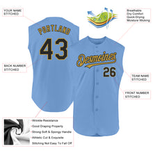 Laden Sie das Bild in den Galerie-Viewer, Custom Light Blue Black-Old Gold Authentic Sleeveless Baseball Jersey