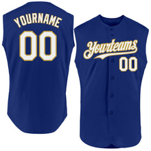Laden Sie das Bild in den Galerie-Viewer, Custom Royal White-Old Gold Authentic Sleeveless Baseball Jersey